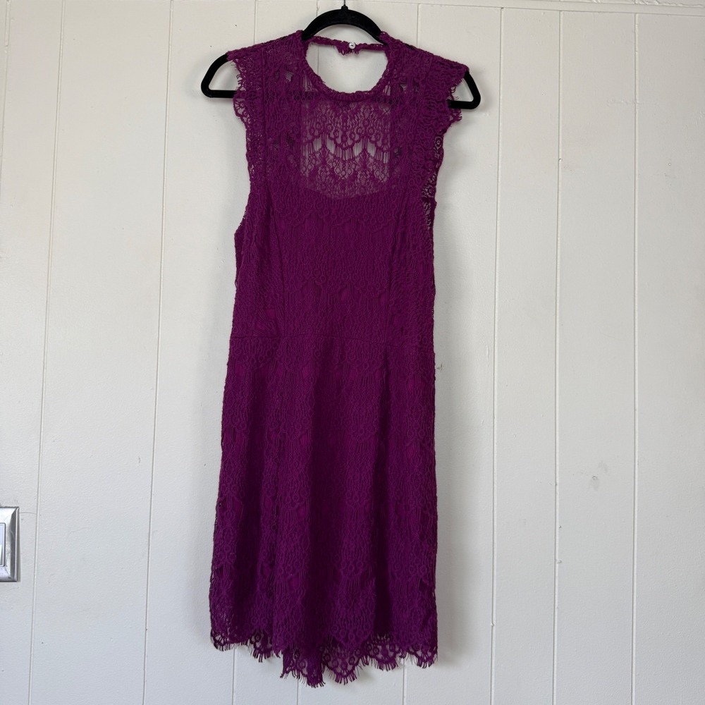 Free People Women's Purple Lace Mini Dress Open Back Sz M Boho‎ Fairy Whimsigoth